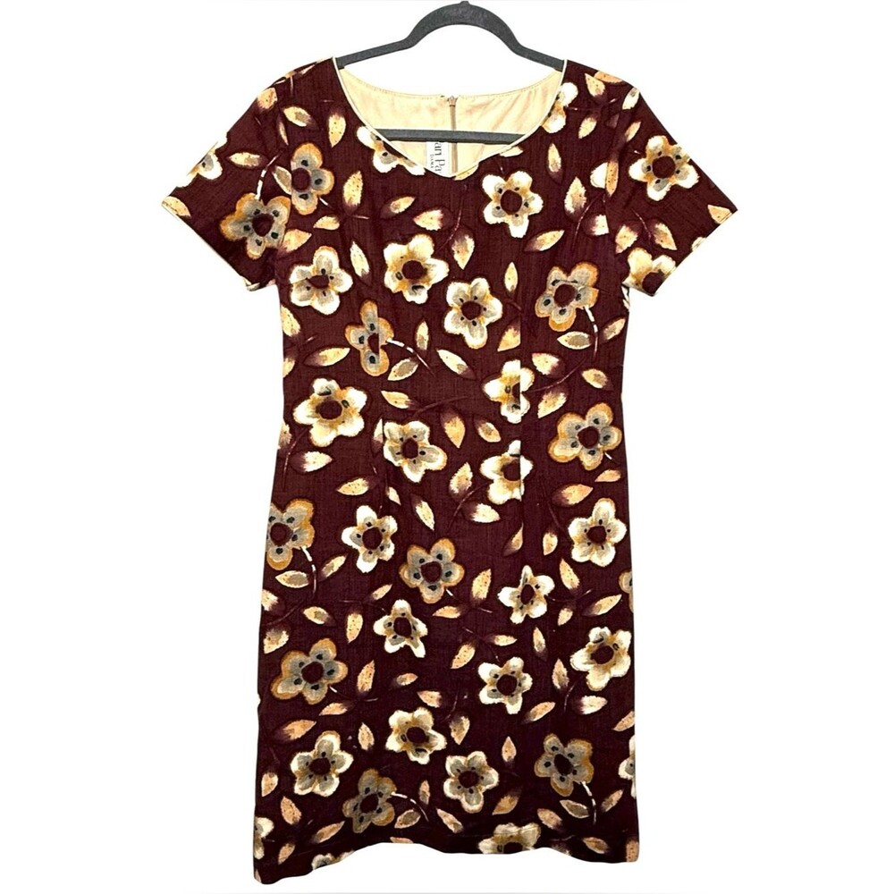Pari Passu Dama Floral Sheath Dress Cotton Poplin Burgundy‎ M